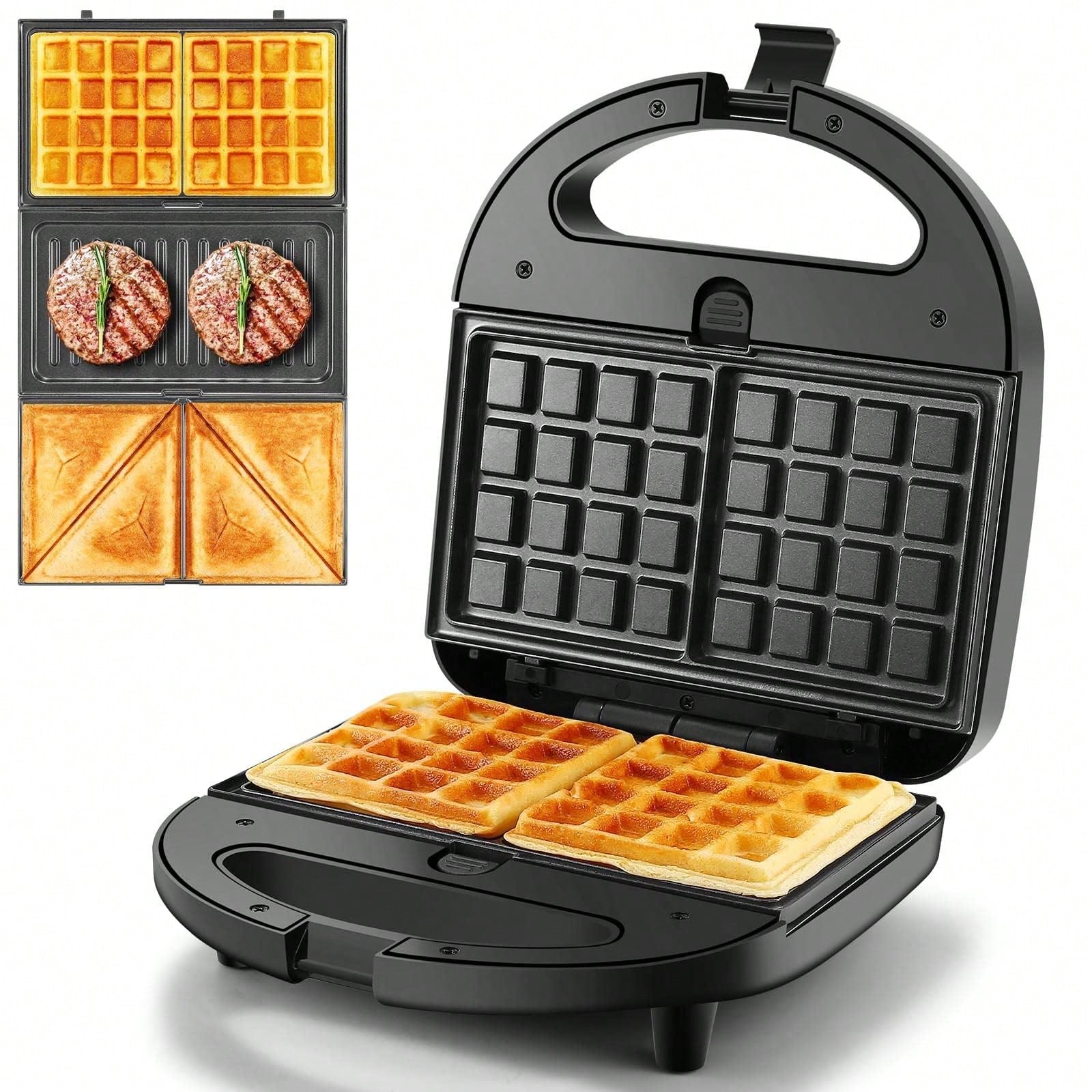 Breakfast Sandwich Press - 3-In-1 Sandwich Waffle Maker 750W Non-Stick