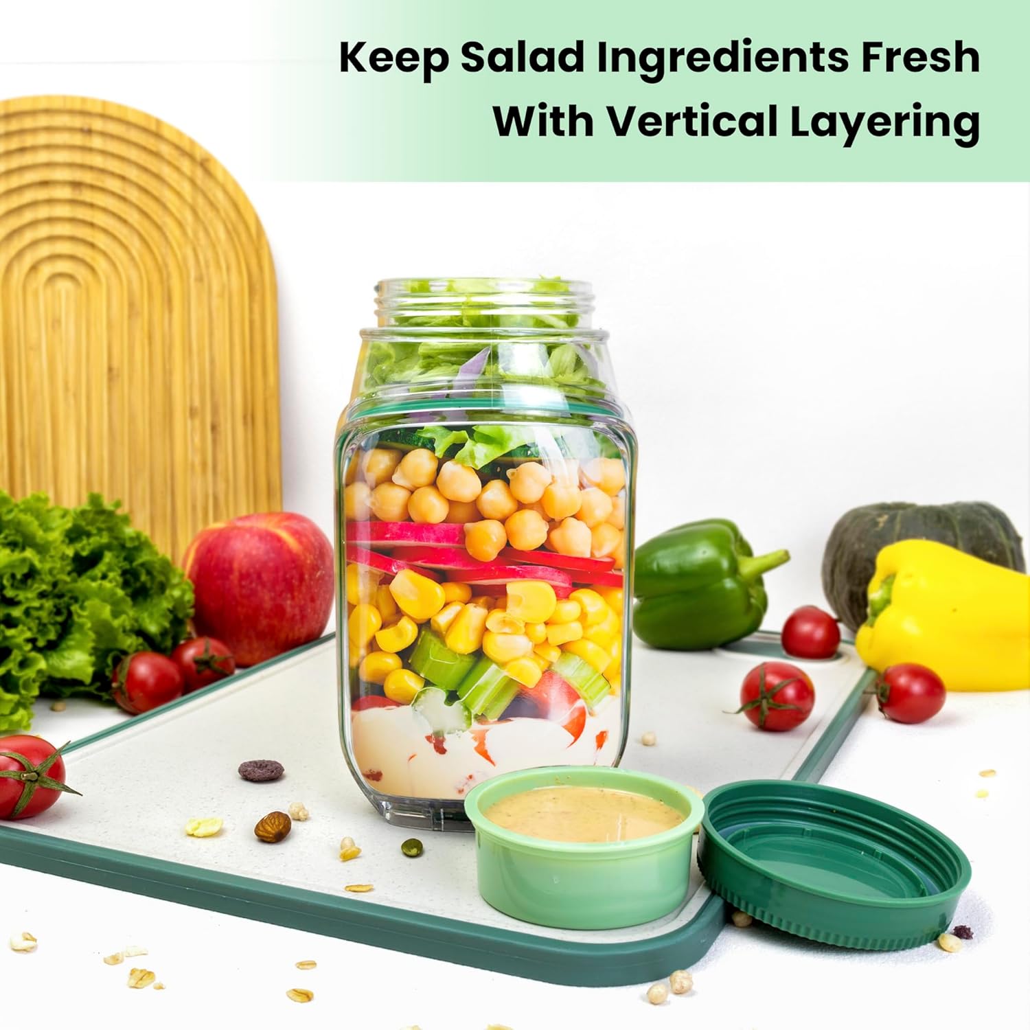 Meal Prep Jar Salad - 2-Pack 34oz Salad Jar Containers with