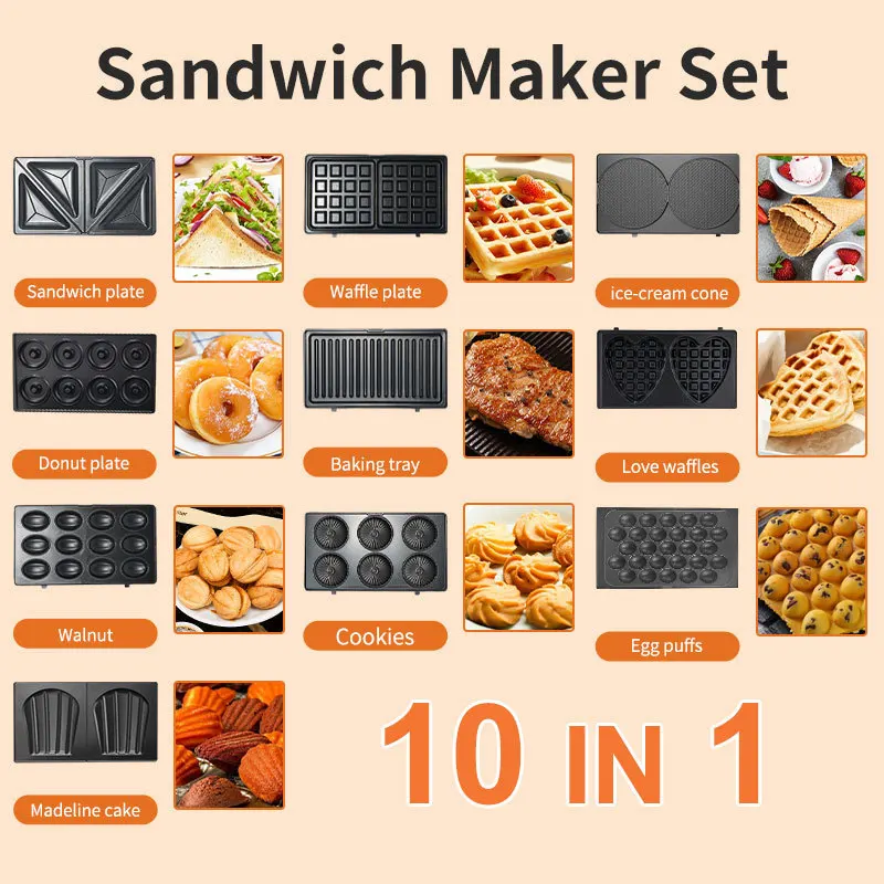Breakfast Sandwich Press - 220/110V Household Appliances 10 in 1