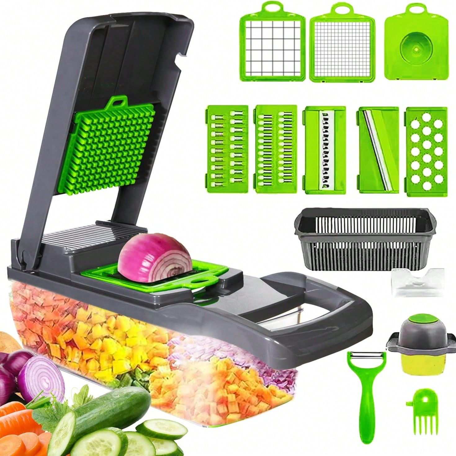 Mandoline Slicer Guard - Multifunctional 15-In-1 Food Vegetable Chopper, Cutter