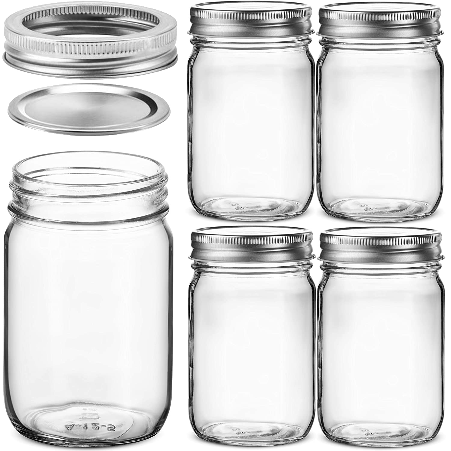 4pcs 450ml Glass Regular Mouth - Meal Prep Jar Salad 评论和价格