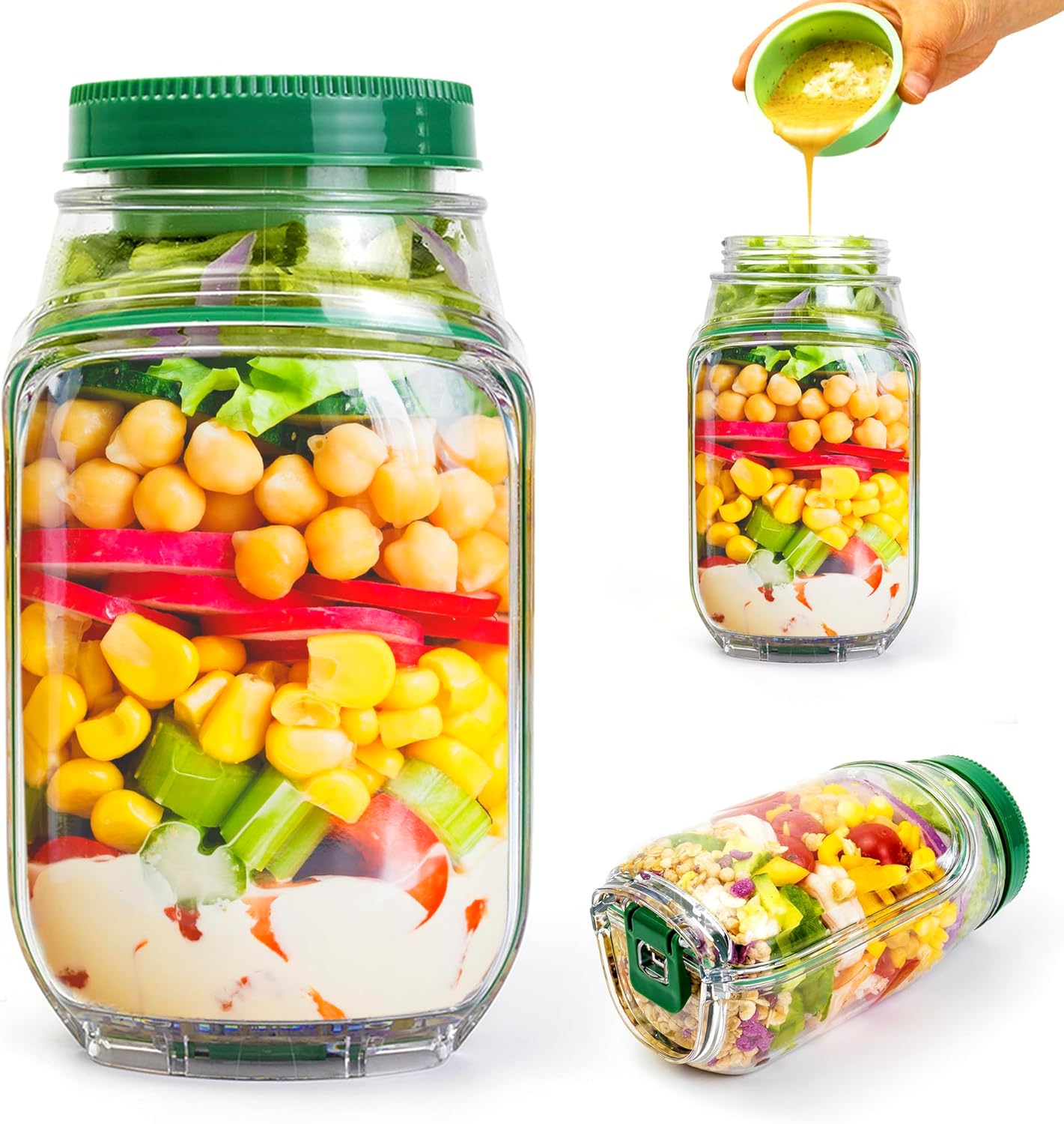 2-Pack 34oz Salad Jar Containe - Meal Prep Jar Salad 评论和价格