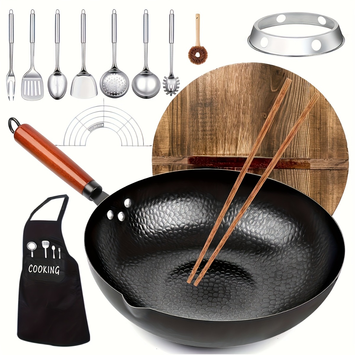 12.6 Inch Cast Iron Wok Set No - Meal Prep Seafood 评论和价格