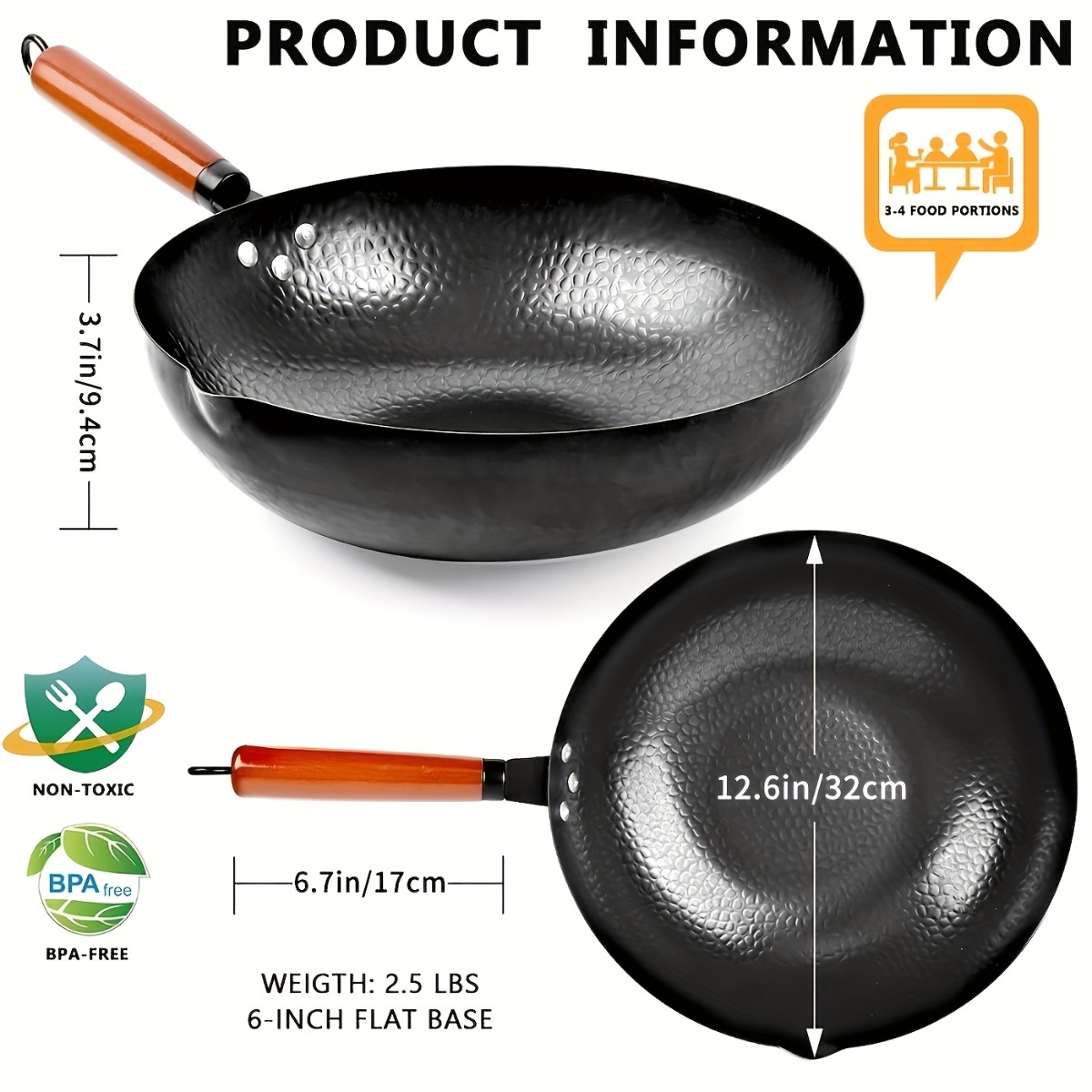 12.6 Inch Cast Iron Wok Set No - Meal Prep Seafood 评论和价格