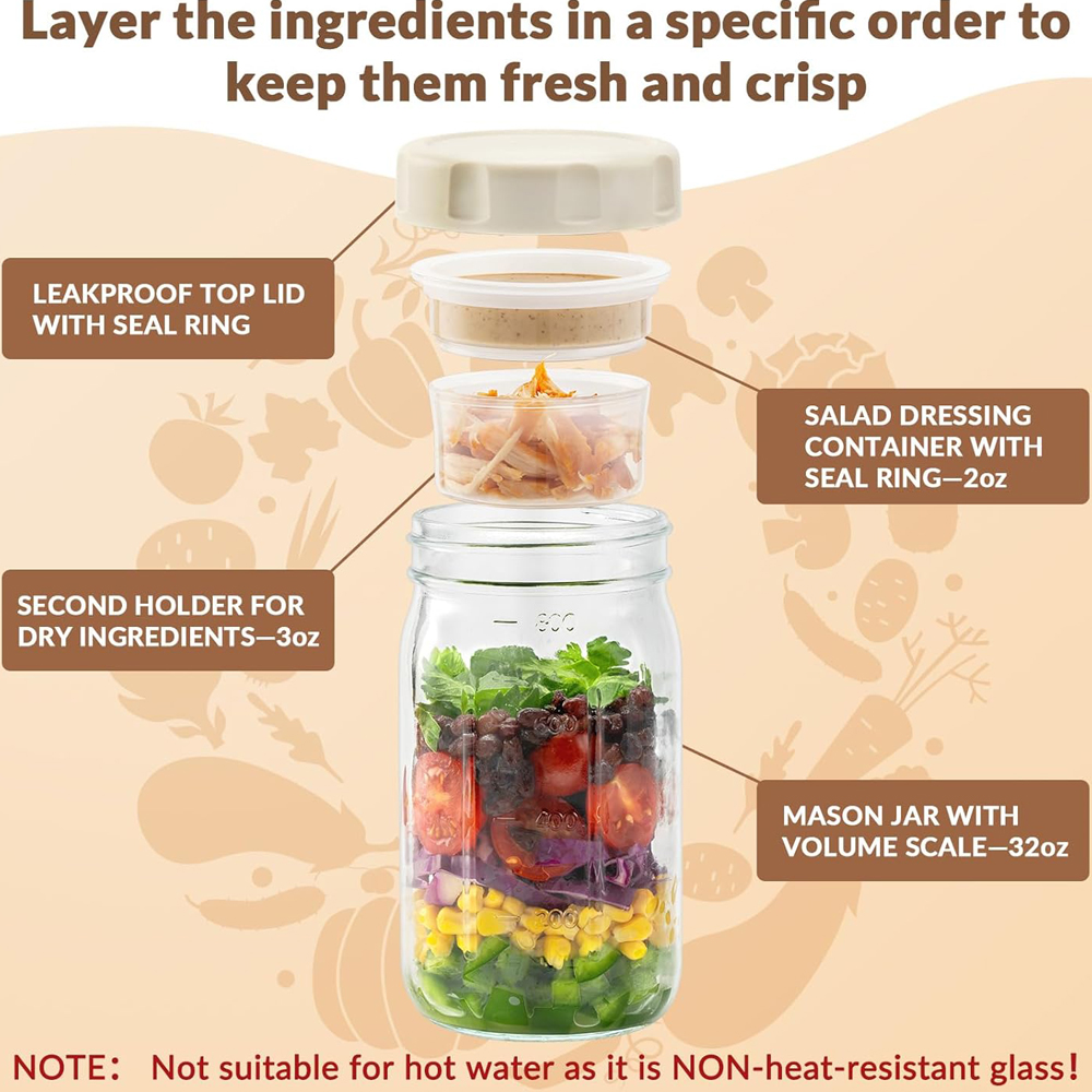 4 Pack Glass Salad Jars with L - Meal Prep Jar Salad 评论和价格