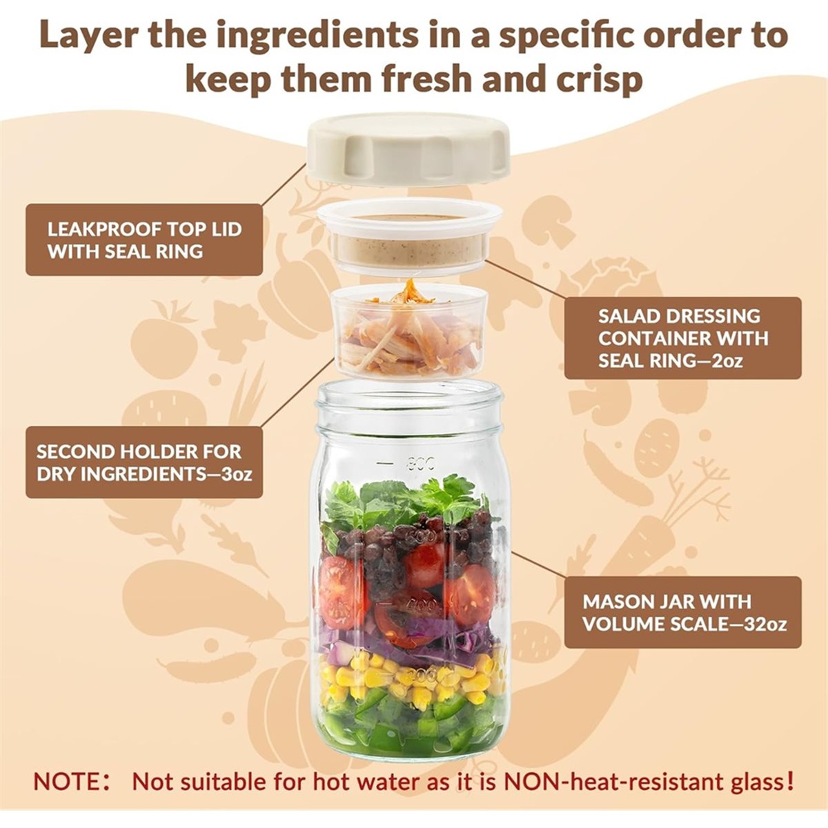 A67T NEW 4 Pack Glass Salad Ja - Meal Prep Jar Salad 评论和价格